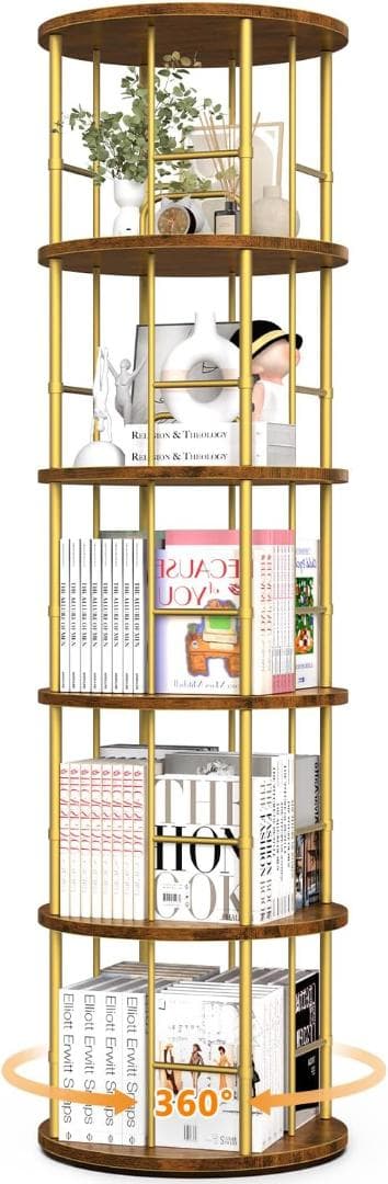 回転式本棚 5段 大容量 ブックシェルフ オープン本棚 落下防止設計 収納ラック