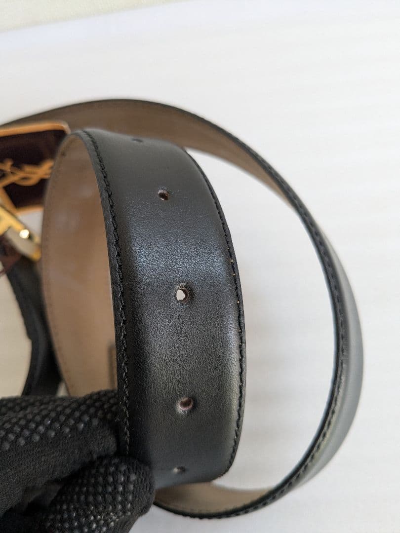 イヴサンローラン ベルト 革 黒 ゴールド ヴィンテージ