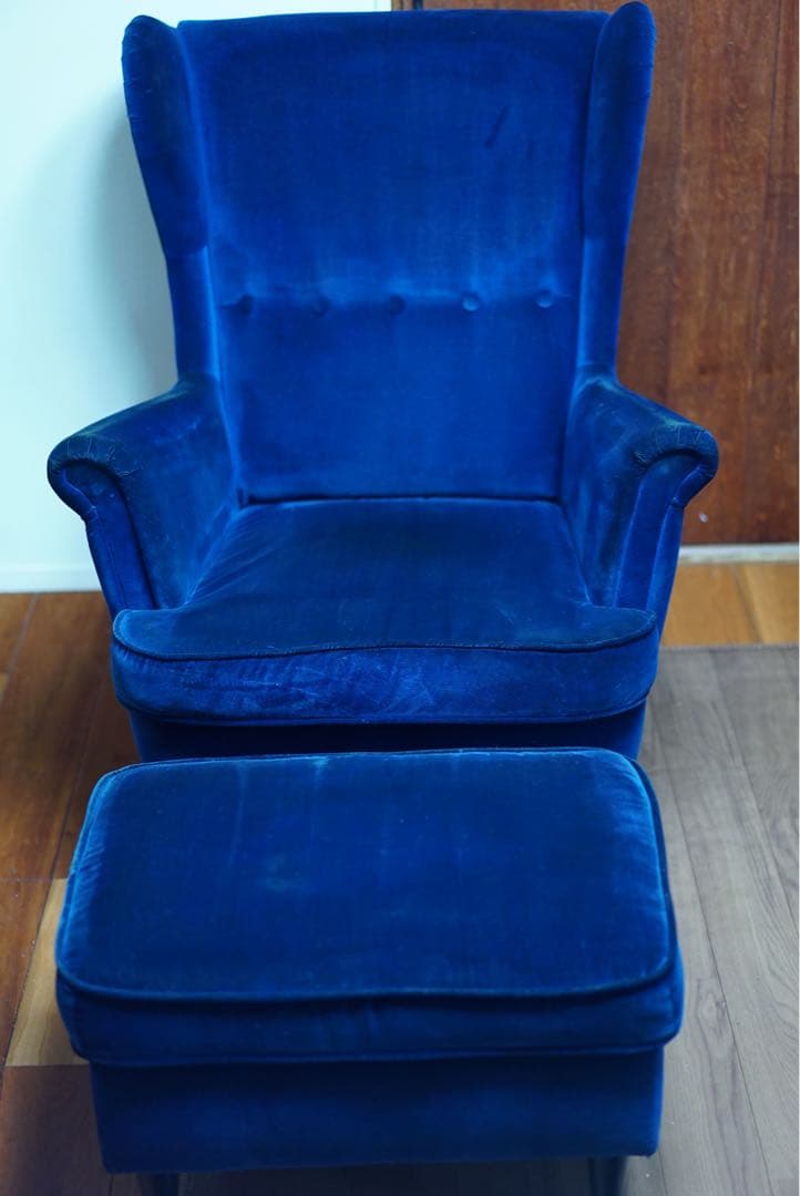 IKEA ストランドモン 1人掛けソファ&オットマン ダークブルー 廃盤