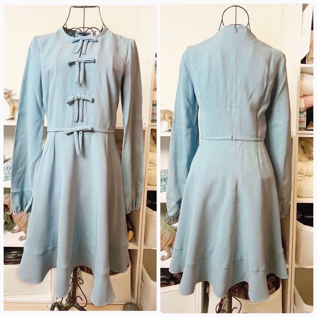 ✖︎ ヴァレンティノ ワンピース Aライン フレア リボン ブルー 水色 M