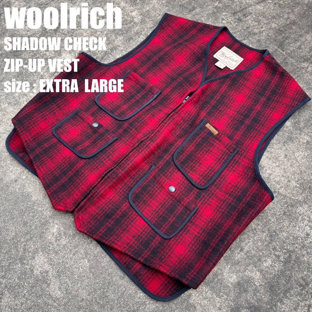 ウールリッチ 90's ウールベスト シャドーチェック 赤 黒 XL 肉厚 極暖