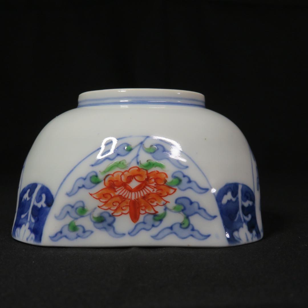 向付 2客 色絵付 染付 古伊万里 角向付 唐花 南州 銘