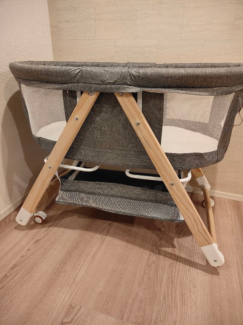 【美品】折り畳みミニベビーベッド グレー
