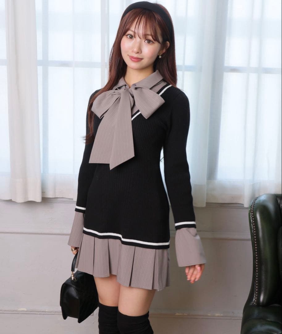 LIPSERVICE シャツドッキングプリーツワンピース リップサービス 黒