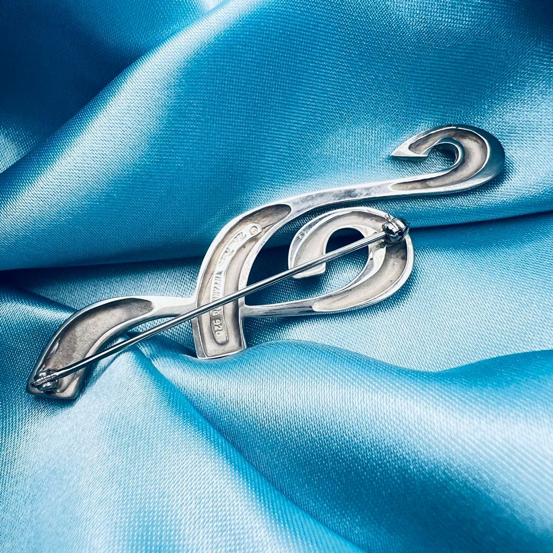 美品　レア　ティファニー　音符　ブローチ　ト音記号　シルバー