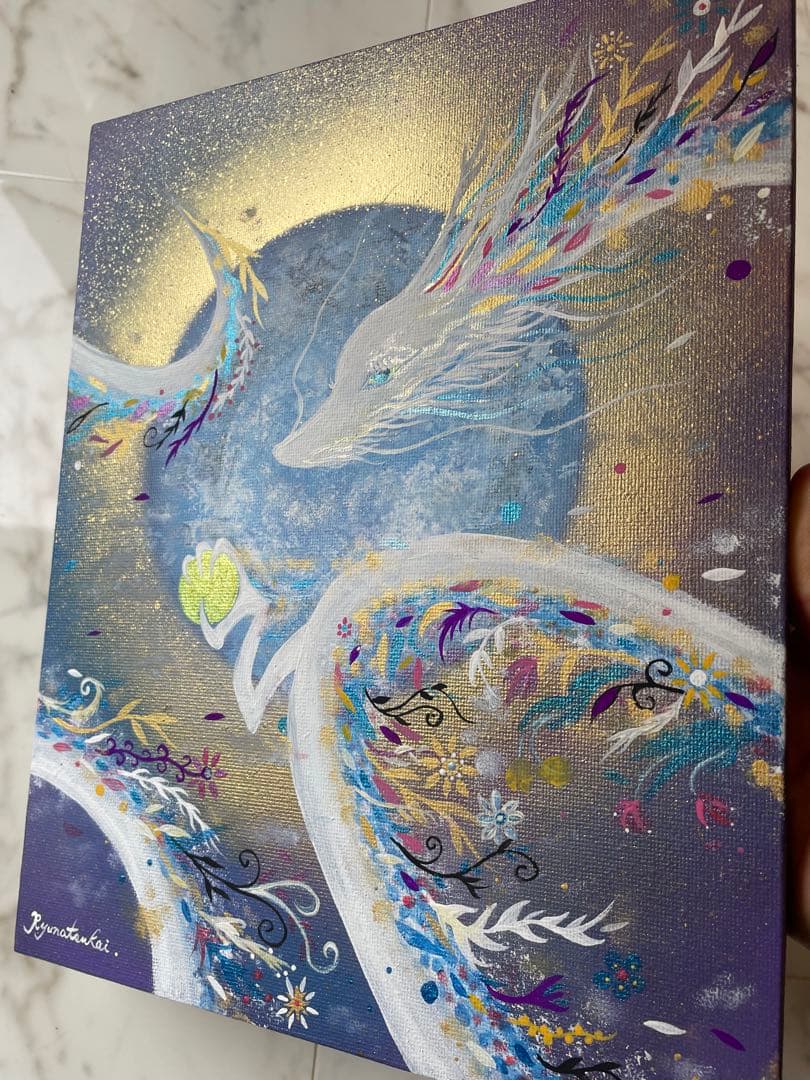 癒しの花龍 開運絵画 ヒーリングアート アクリル画 龍ノツカイ