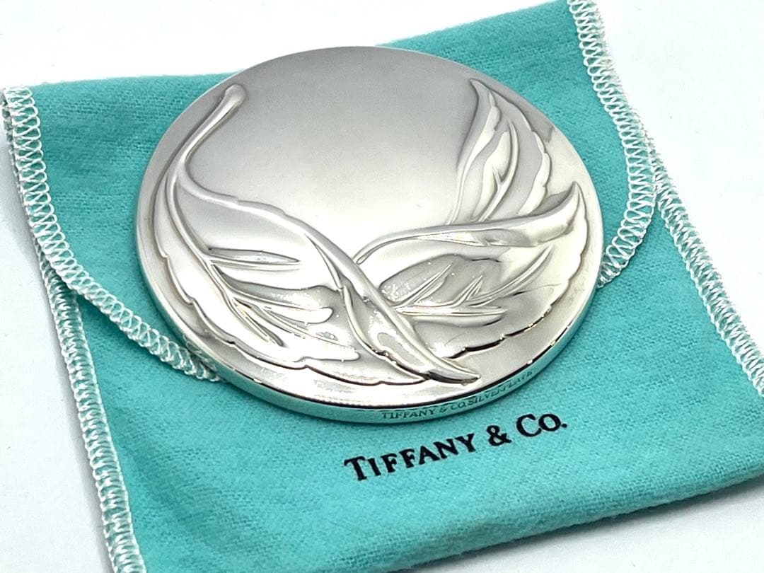 h884 希少　ティファニー　オリーブ　リーフ　コンパクトミラー 手鏡　携帯