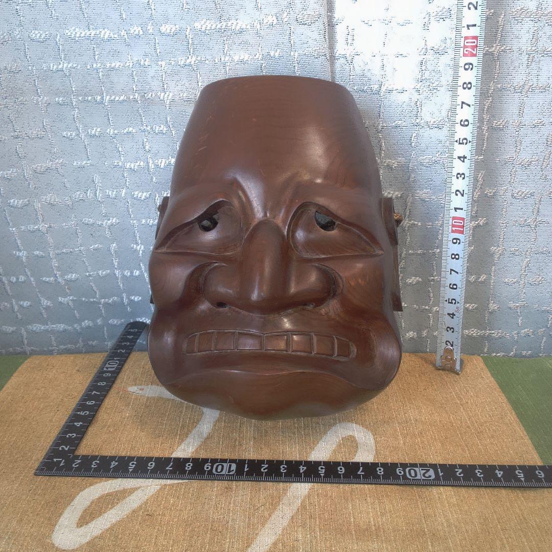 面 木彫 木製顔面マスク 茶色 キズスレ小傷打痕あります