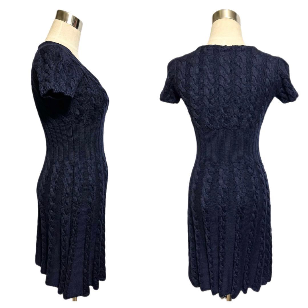 美品 プラダ ケーブルニット ワンピース ドレス 36 PRADA ネイビー