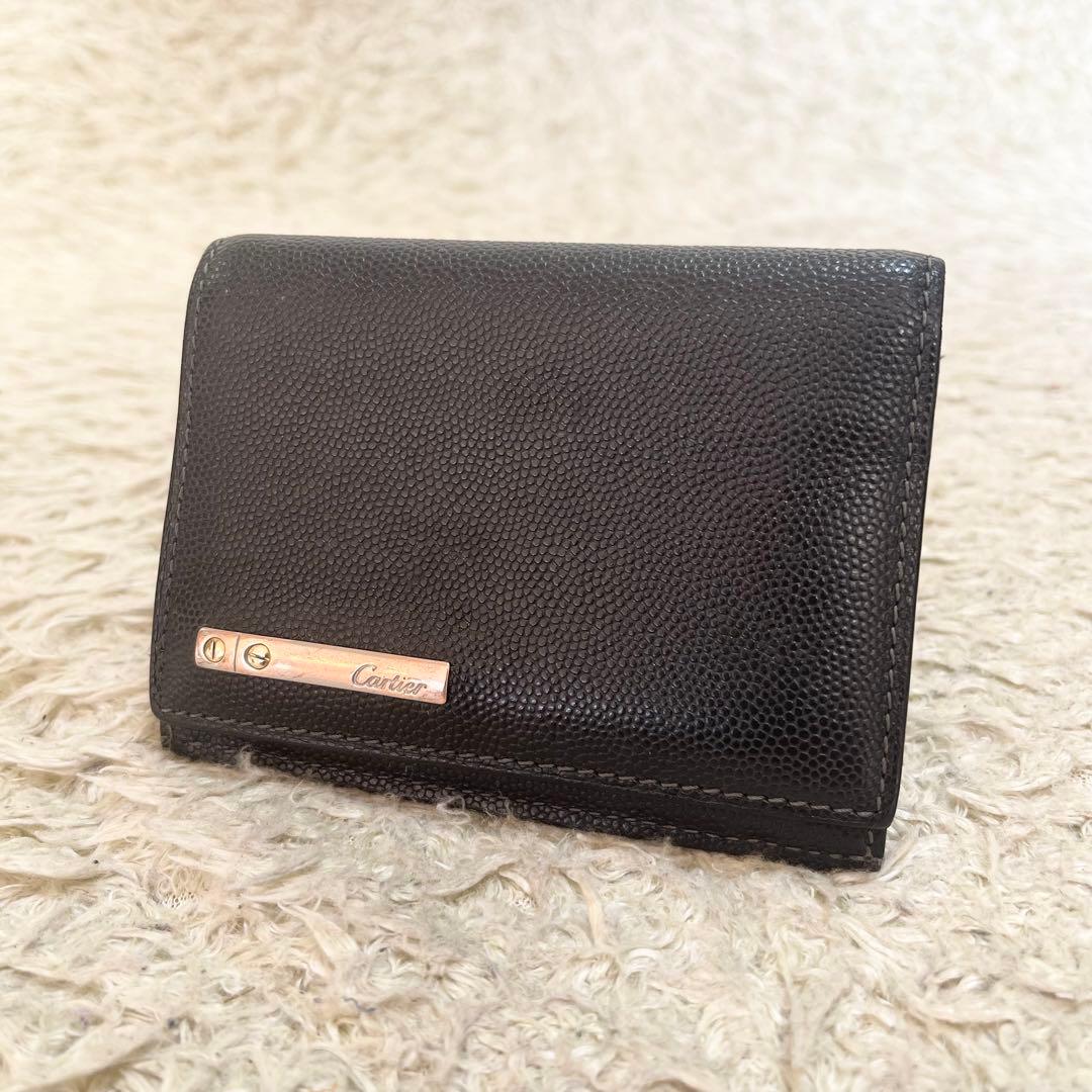 【良品】カルティエ　カードケース　名刺入れ　レザー　シルバー金具　黒