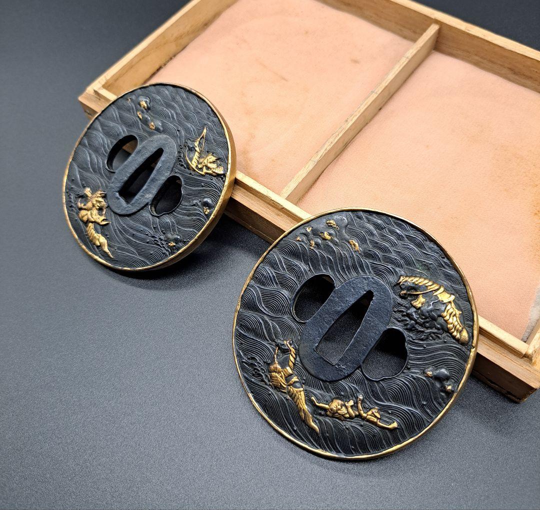 騎馬武者図大小揃い鍔 鐔 二点セット 日本刀 刀 刀装具 居合い 侍 武士道