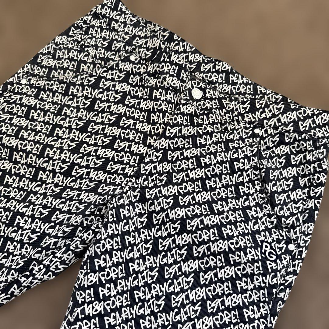 防寒　蓄熱　裏地付き　パーリーゲイツ　パンツ　総柄　M〜L相当　紺　白　ネイビー