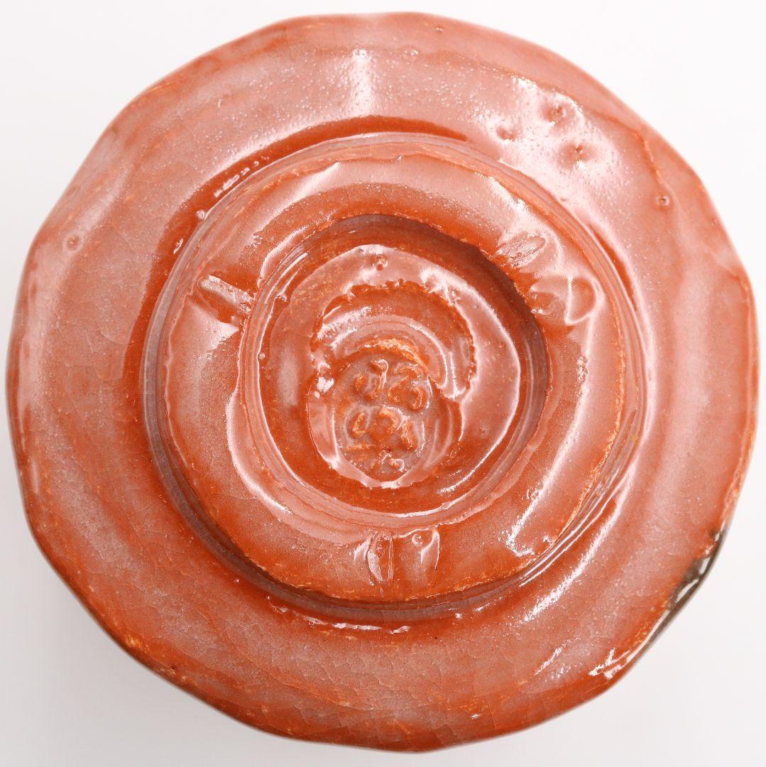 佐々木昭楽作 光悦雪片写 赤筒茶碗 茶道具 共箱共布　AT509　DC2