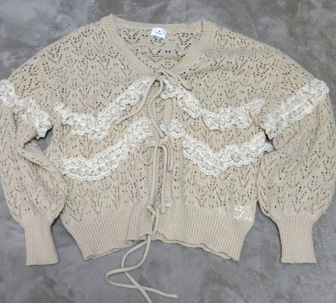 【maki】merry jenny　透かし編みフリルニットカーディガン