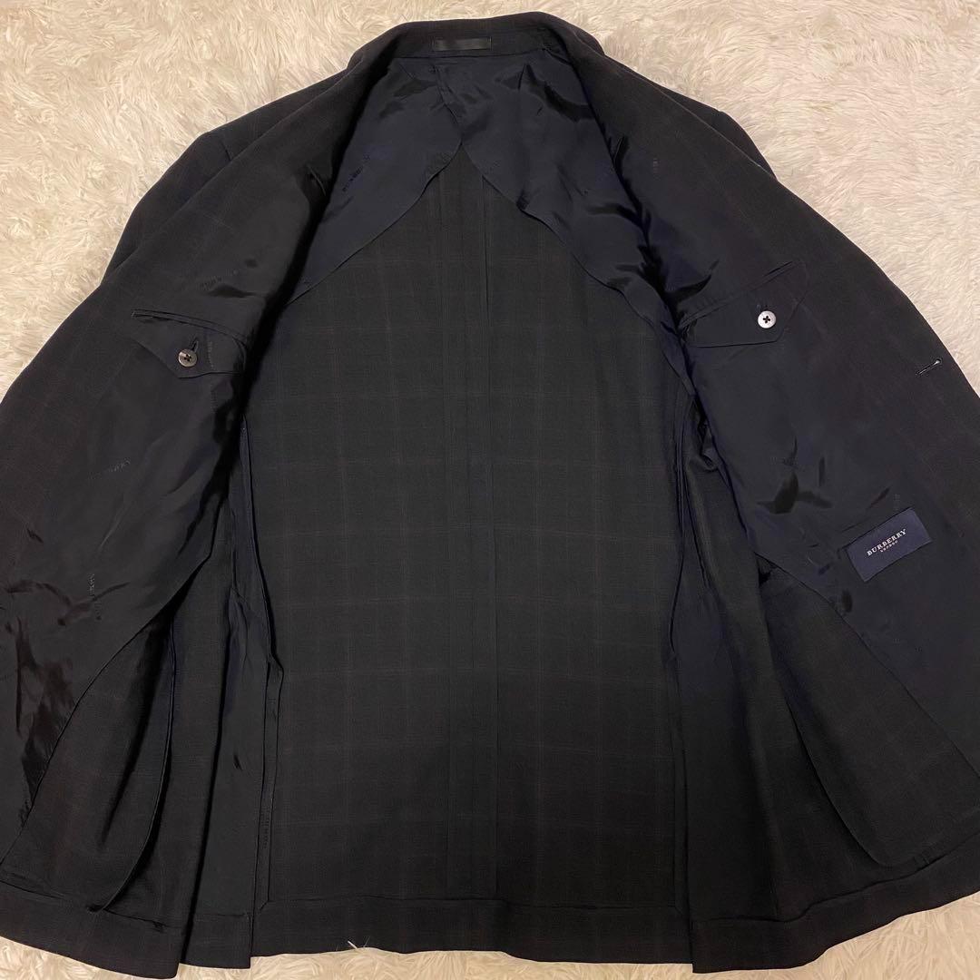 【美品/XL】バーバリーロンドン テーラードジャケット 背抜き メガチェック 黒