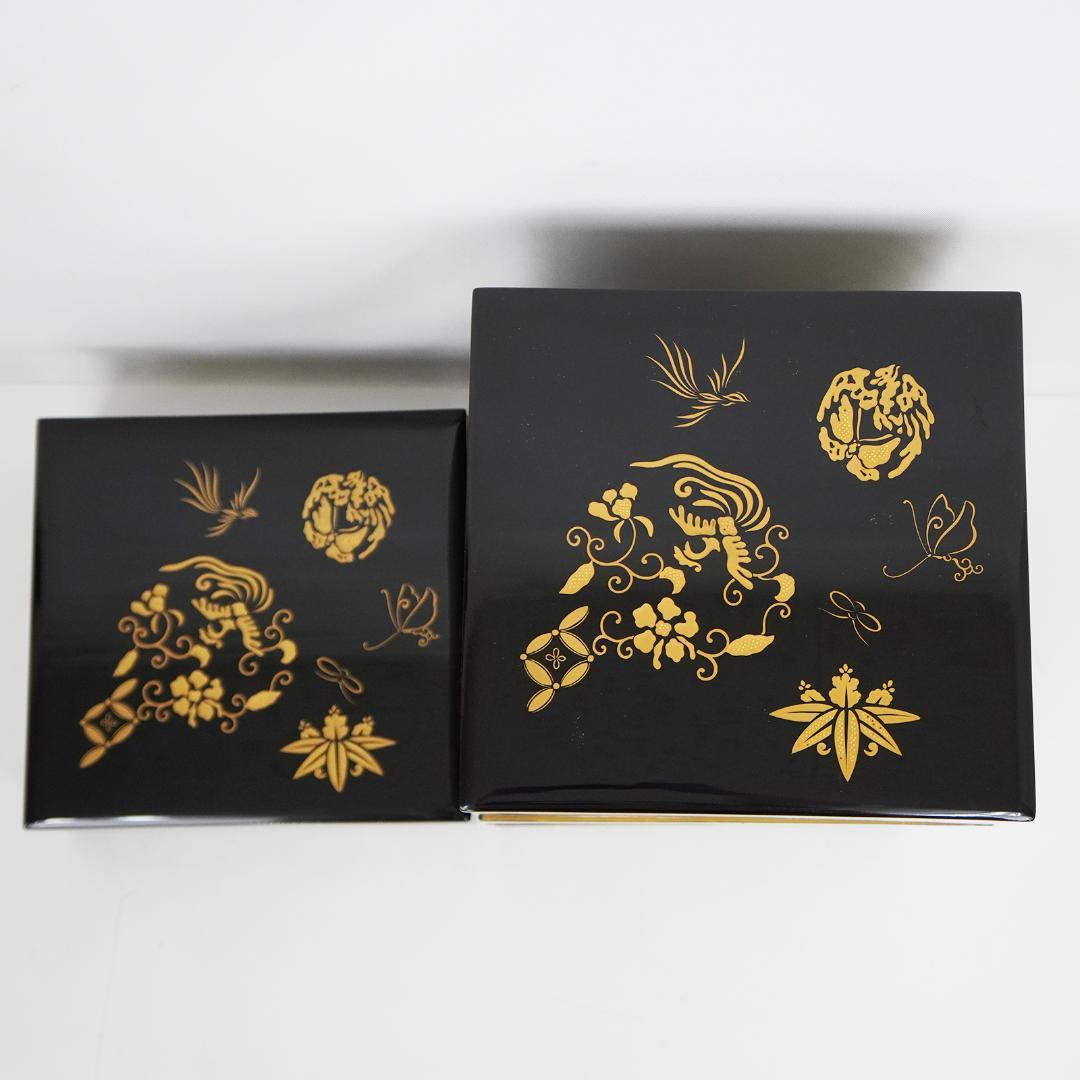 漆 蒔絵 重箱 五段 蓋2枚付き 松竹梅 縁起物 収納箱 付属 黒