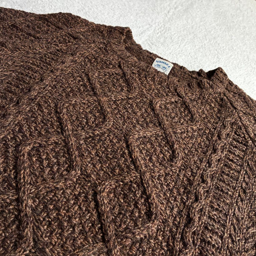 美品 サンシー SUNSEA カシミヤ混 フィッシャーマンニット ケーブルニット