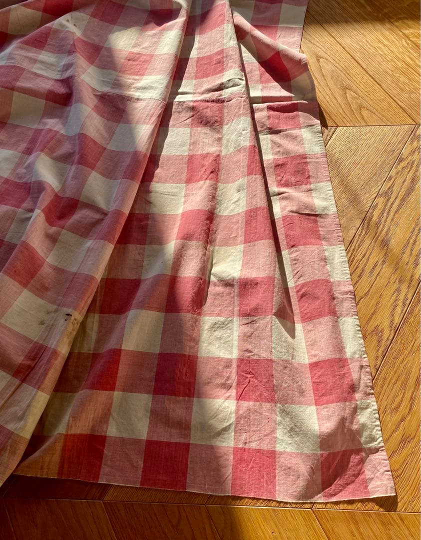 フランスアンティーク 19世紀のカーテン ギンガムチェック 希少な古裂です