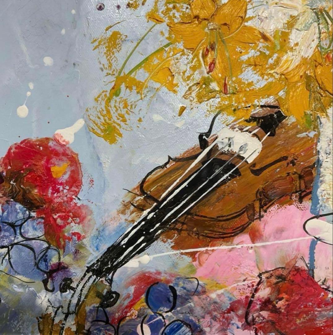 絵画・額縁・油絵・池田秀郎・楽器と花・F4号・美術品・インテリア・新品未使用