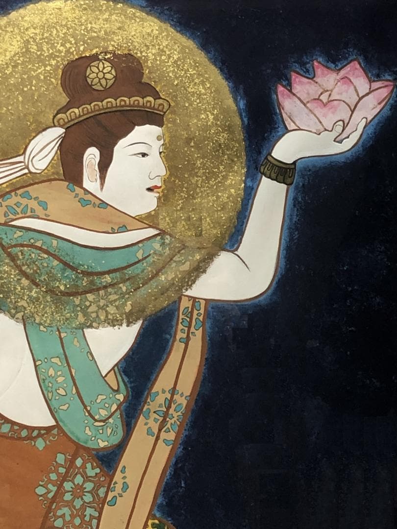 【 月光菩薩・観音図 】　肉筆　大型仏画額　109×92ｃｍ　日本画