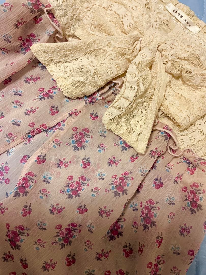 ♪00s axes femme ビッグリボン 小花柄 レース シアーキャミソール