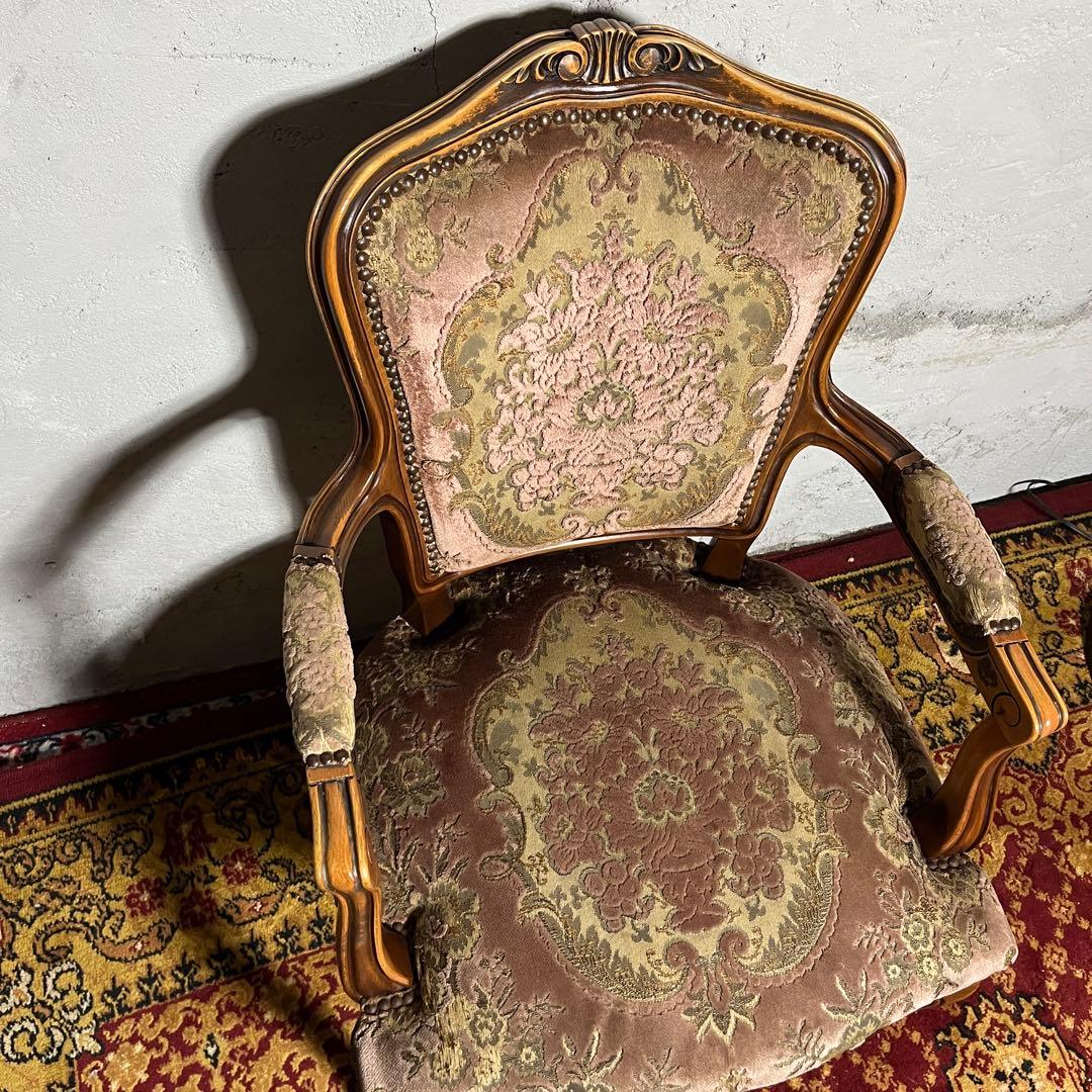 激レア【カリモク】 ロココ調 猫脚 ヴィンテージチェア 椅子 金華山織②