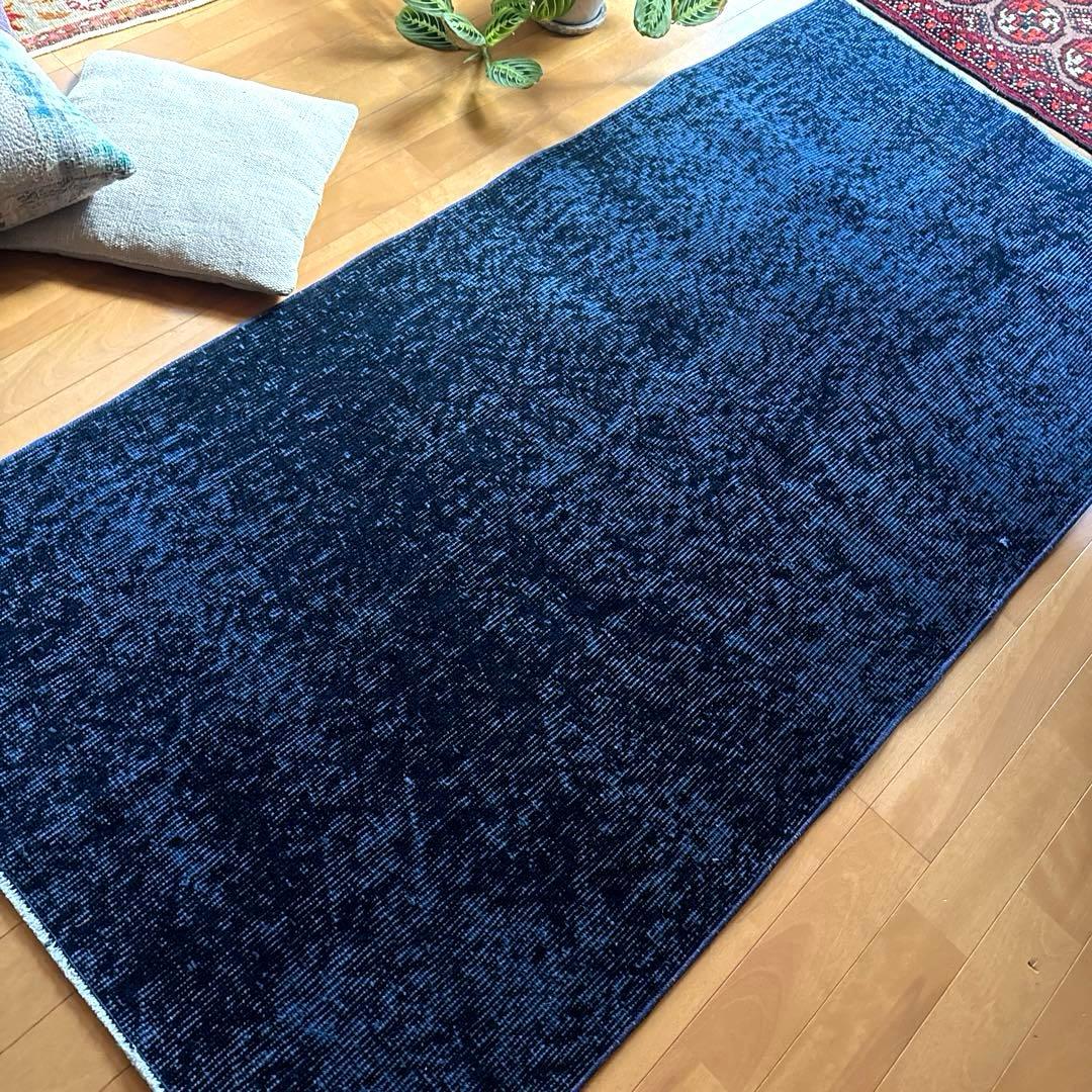 84×171 貴重藍色オーバーダイ　人気ワンカラー　トルコヴィンテージラグ