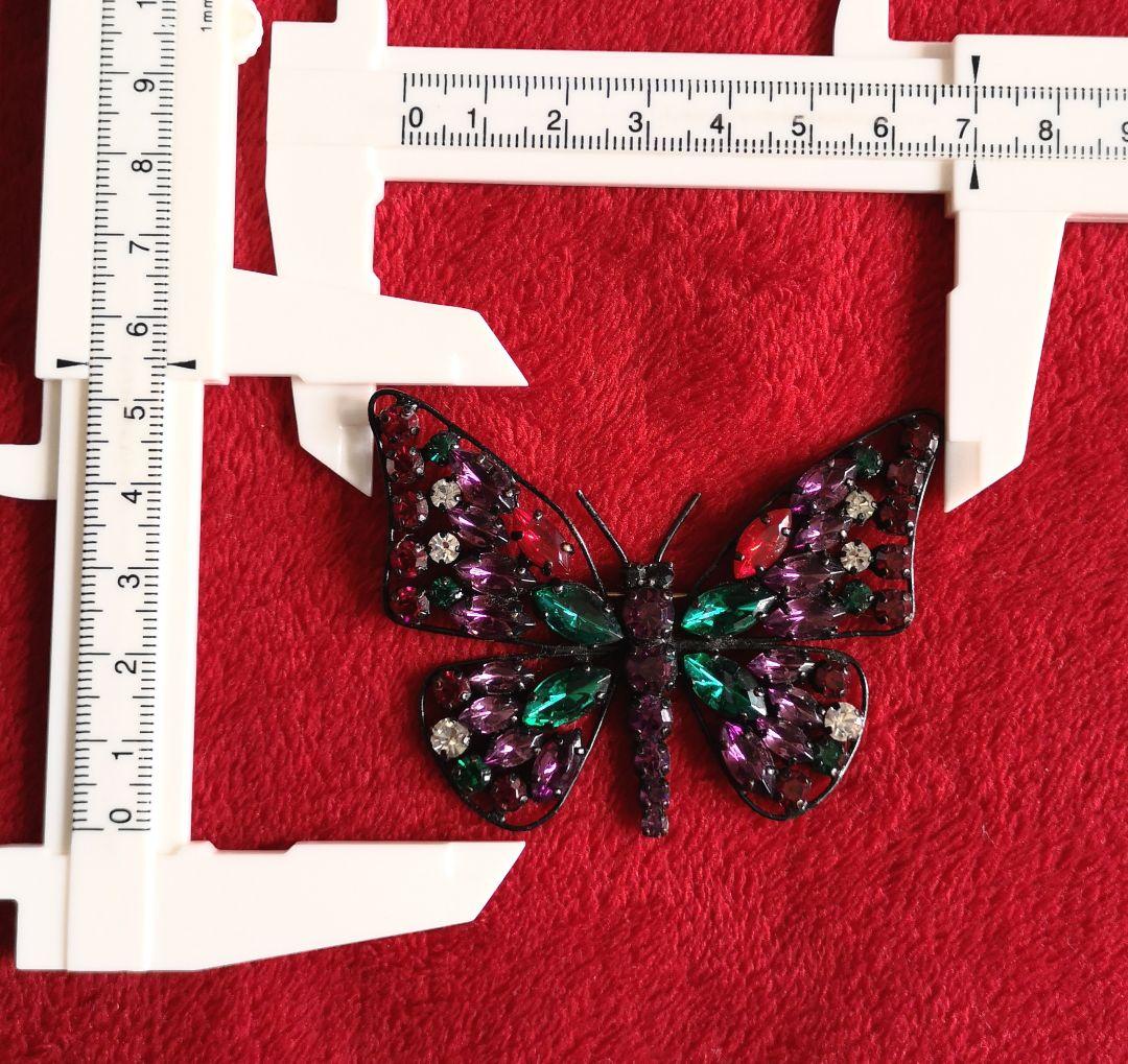 ビンテージ ブローチ チェコ硝子 バタフライ 5色クリスタル装飾 238