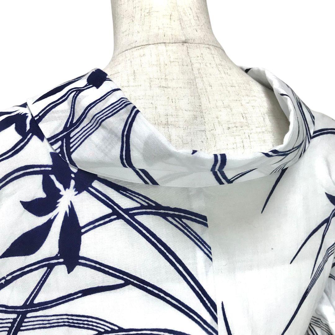 【浴衣】草花模様 芝草　注染　白地 ホワイト　古典 綿 ＋半幅帯セット