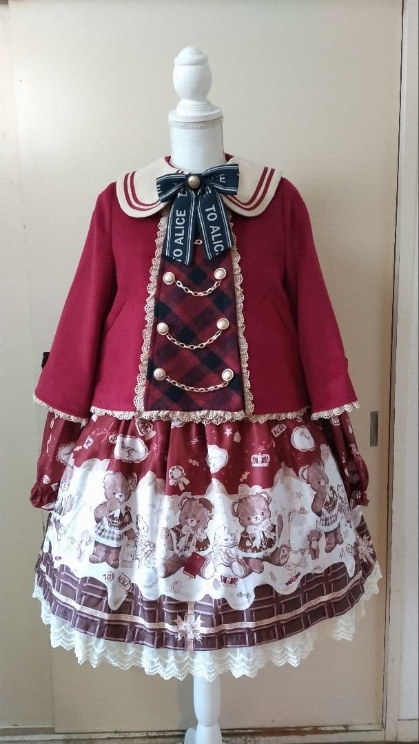 No.2877_to alice_ボルドーくまちゃん柄ケープ風コート2点セット