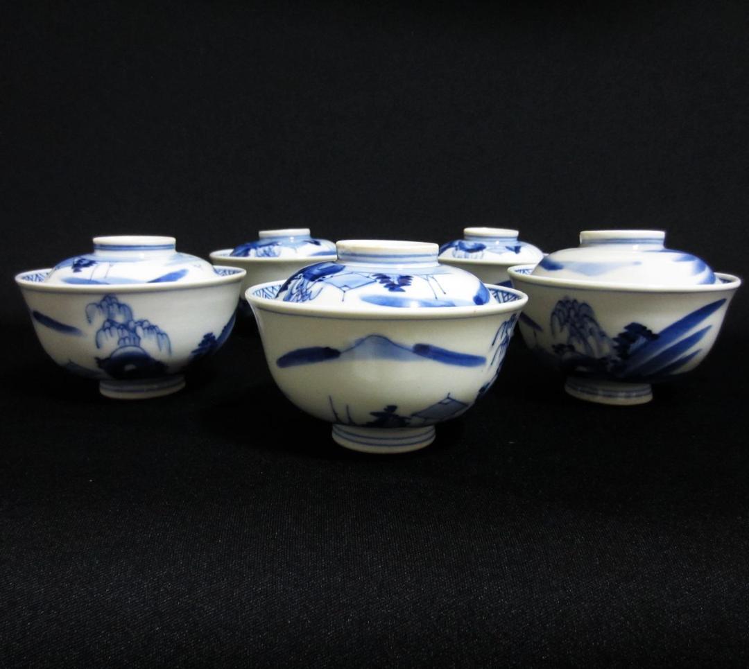 骨董品 アンティーク 蓋付き小鉢 5客セット　何焼きか不明？