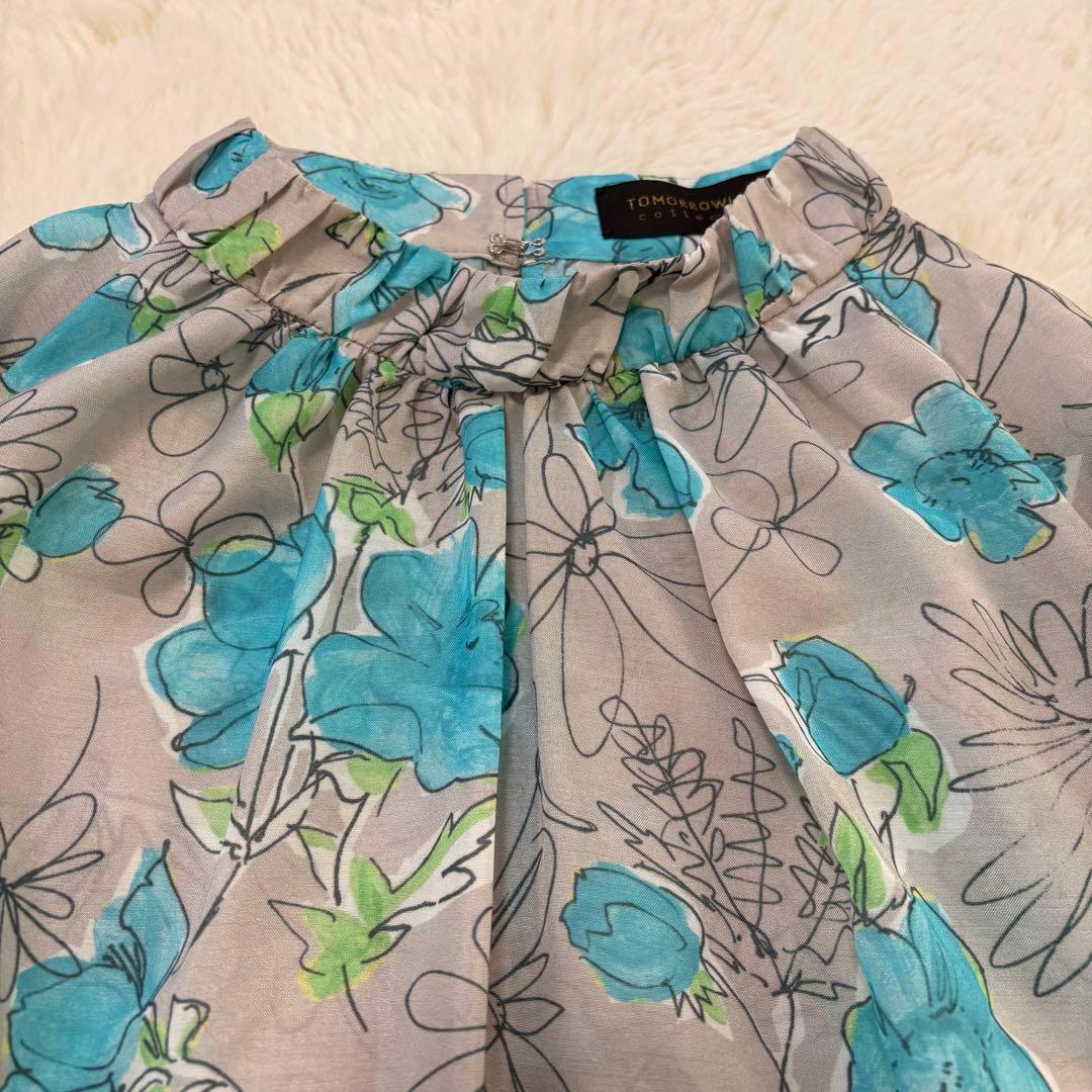 TOMORROWLAND アネモネプリント ギャザースタンドカラーブラウス 36