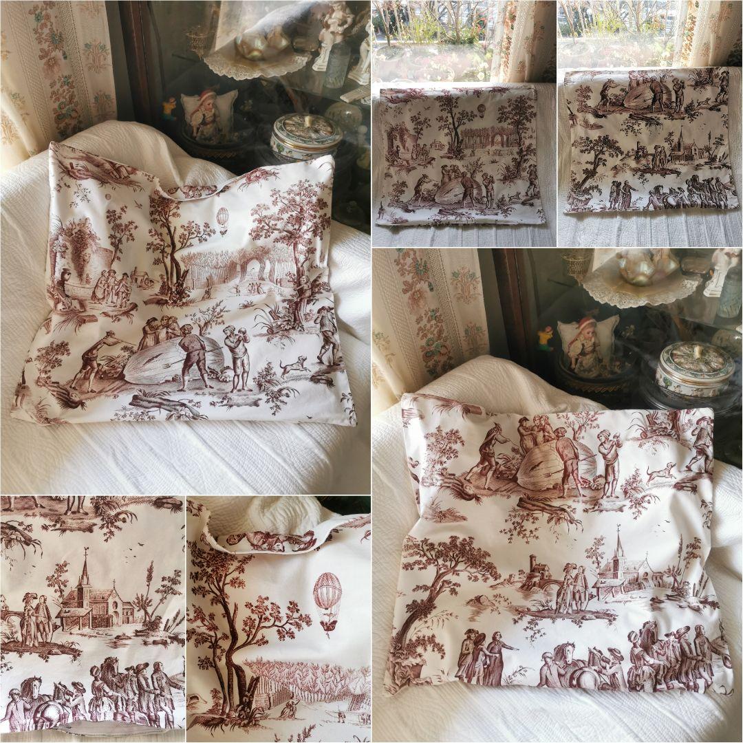 ヴィンテージ 復刻トワルドジュイ 1784年パリ気球飛行版画 クッションカバー