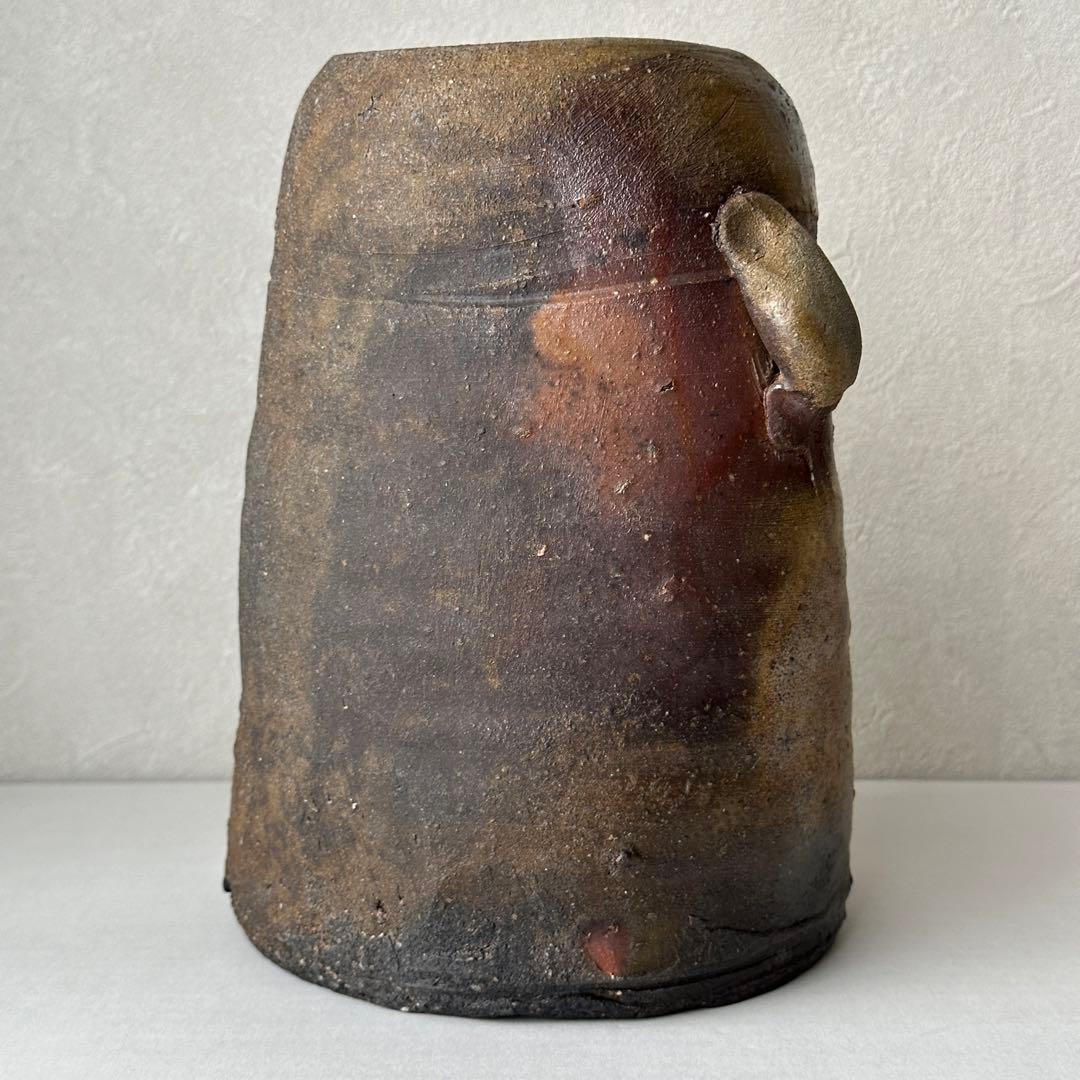 和仁栄幸(正興) 備前 花器 窯変耳付花入 共箱