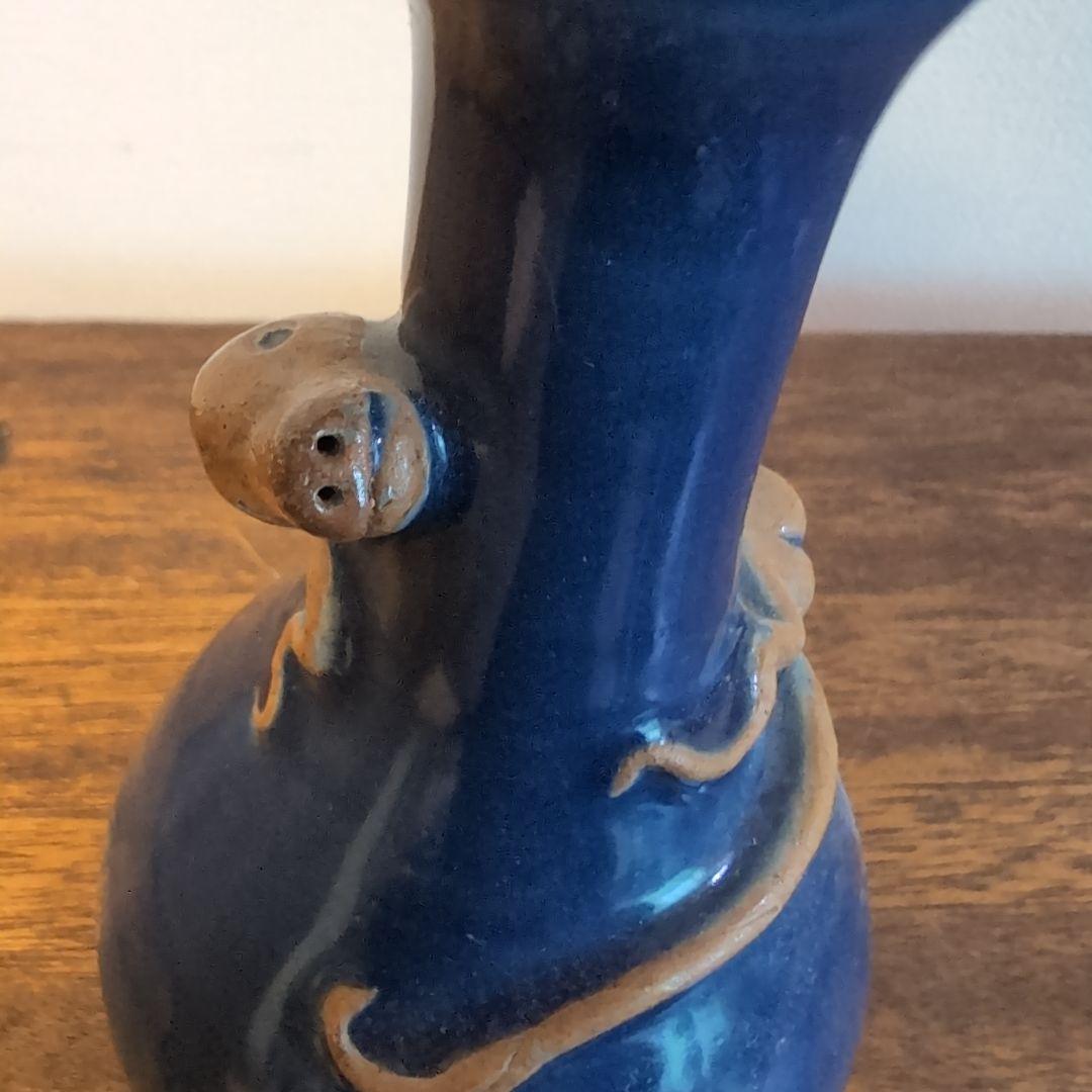 中国古玩　蕪型瓶　瑠璃釉蜥蜴装飾　古美術　骨董　　アンティーク