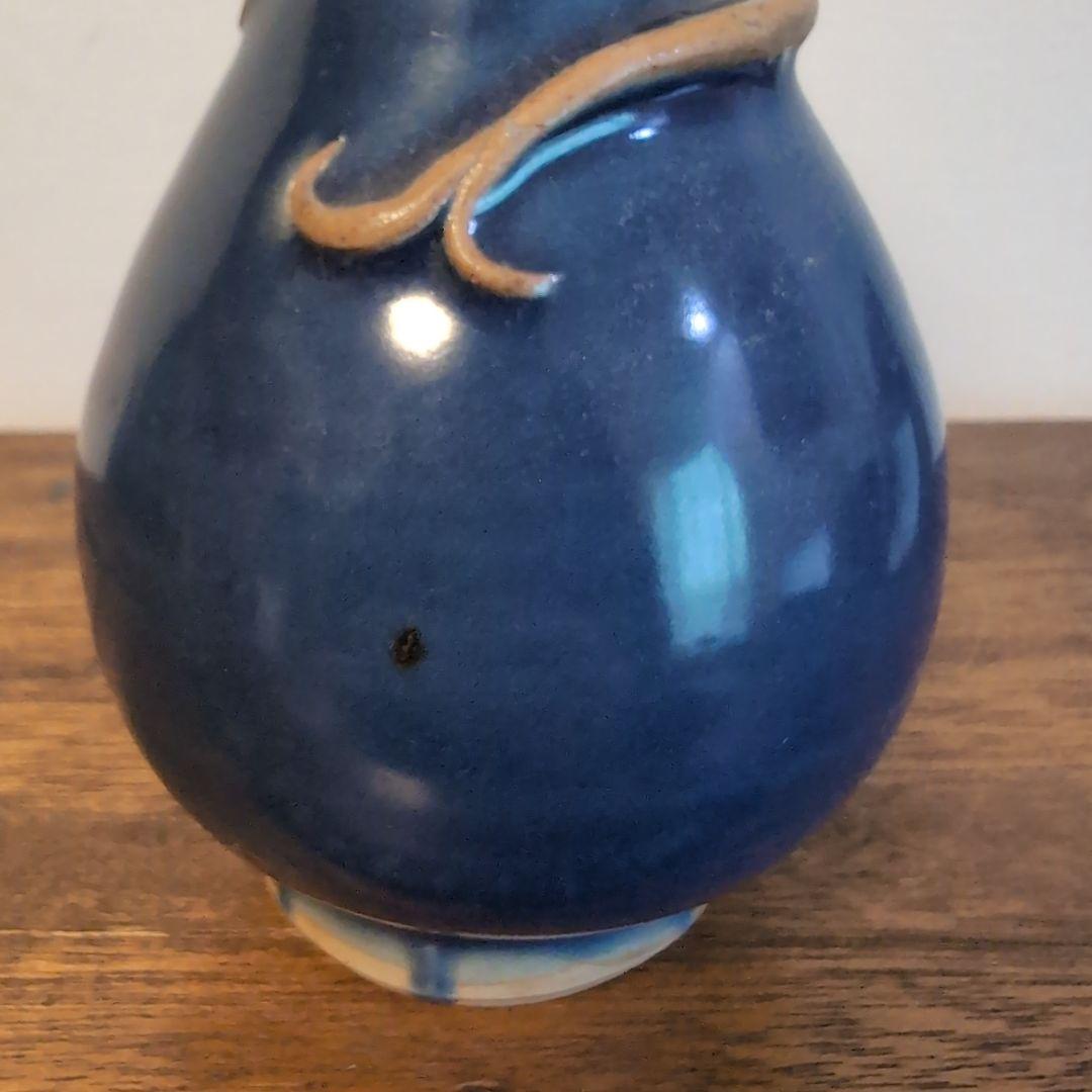 中国古玩　蕪型瓶　瑠璃釉蜥蜴装飾　古美術　骨董　　アンティーク