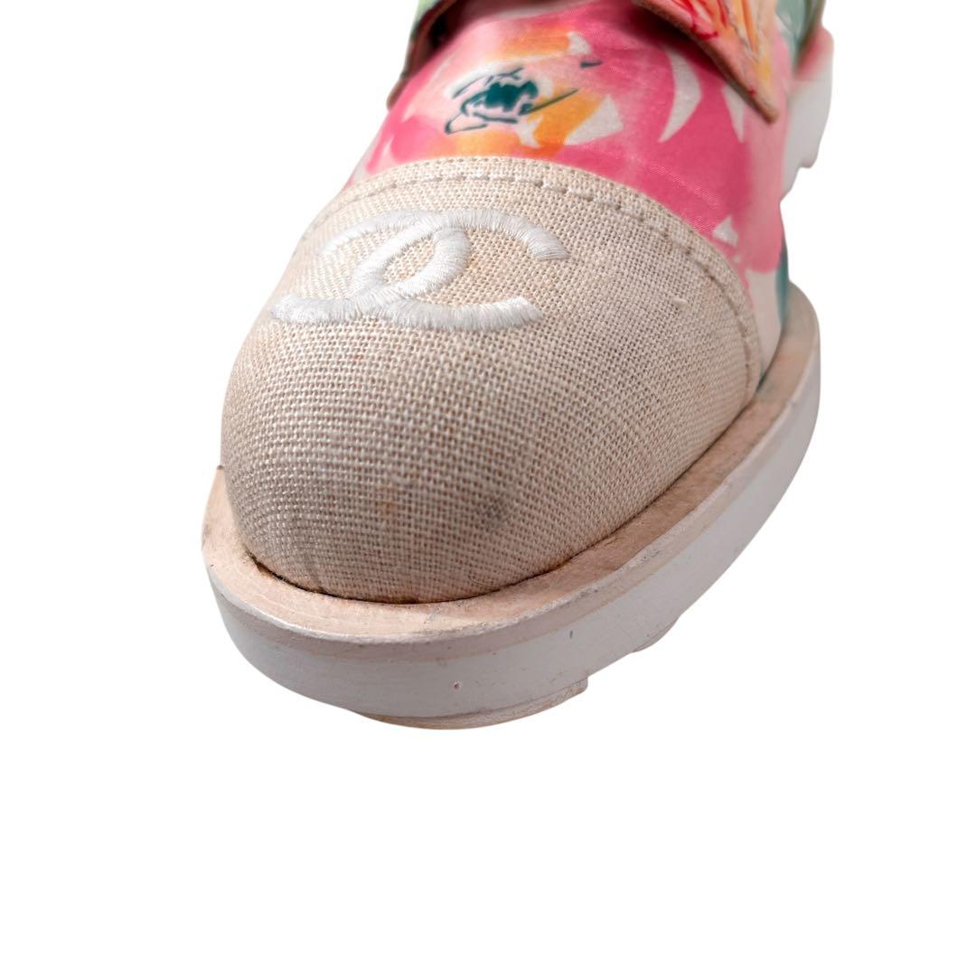 シャネル CHANELフラワー柄 レースアップシューズ 38 ※難あり