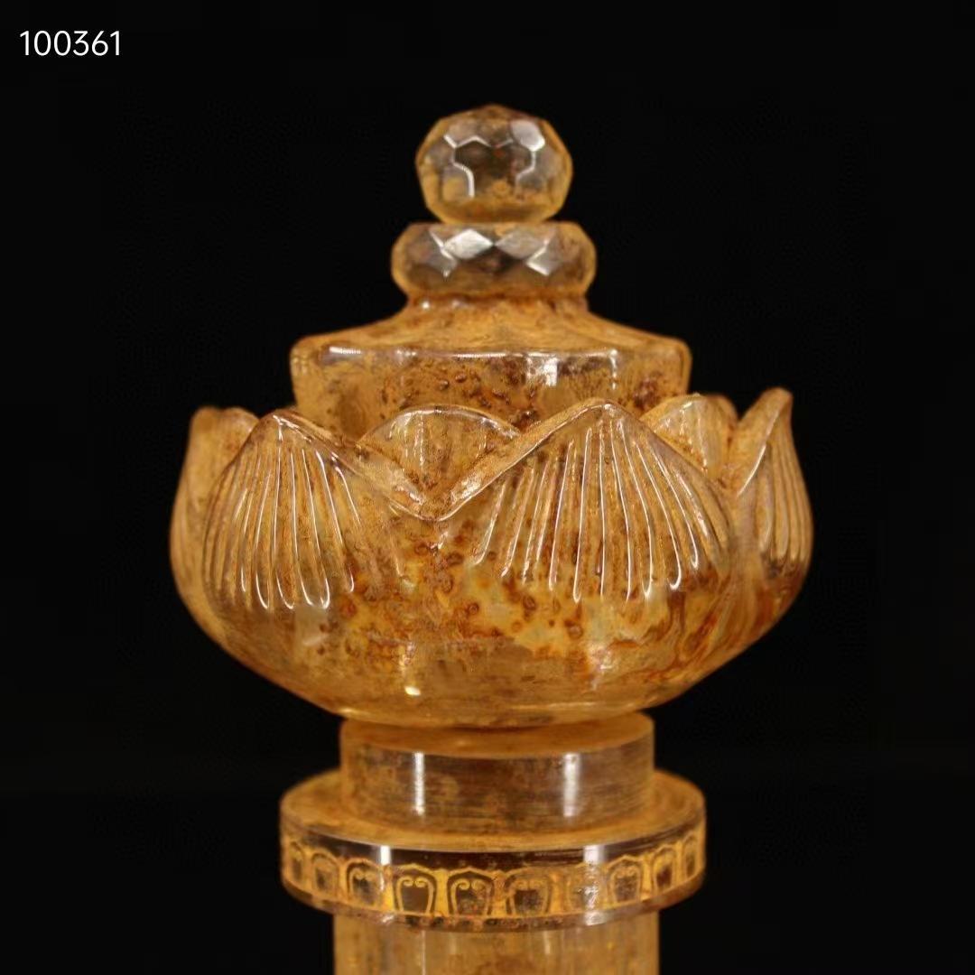 中国古美術・古水晶彫り・純手彫り経文銘文 ≪蓮花舎利塔≫・仏舎利塔・仏陀・舎利