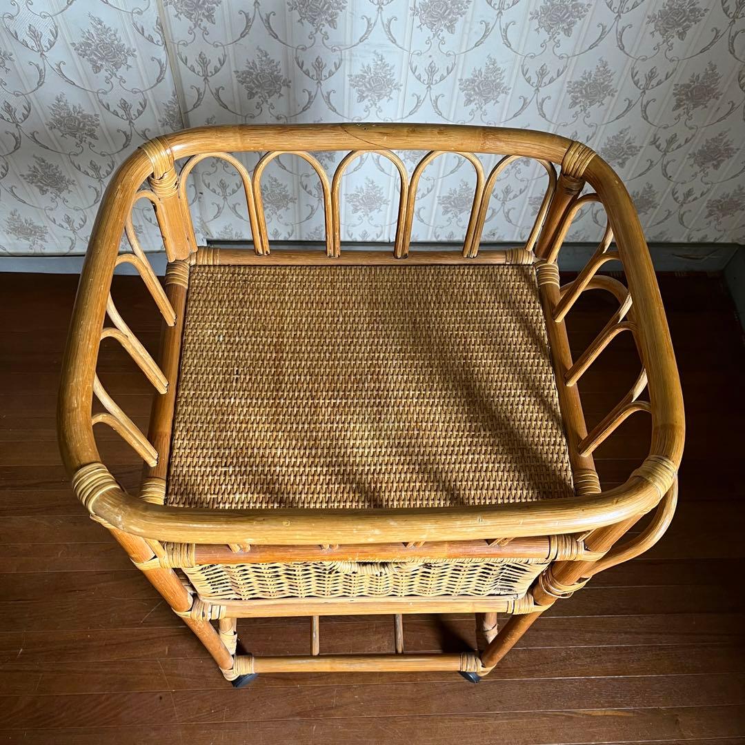 【アンティーク】籐 ラタン キャスター付き ランドリーラック シェルフ 脱衣かご