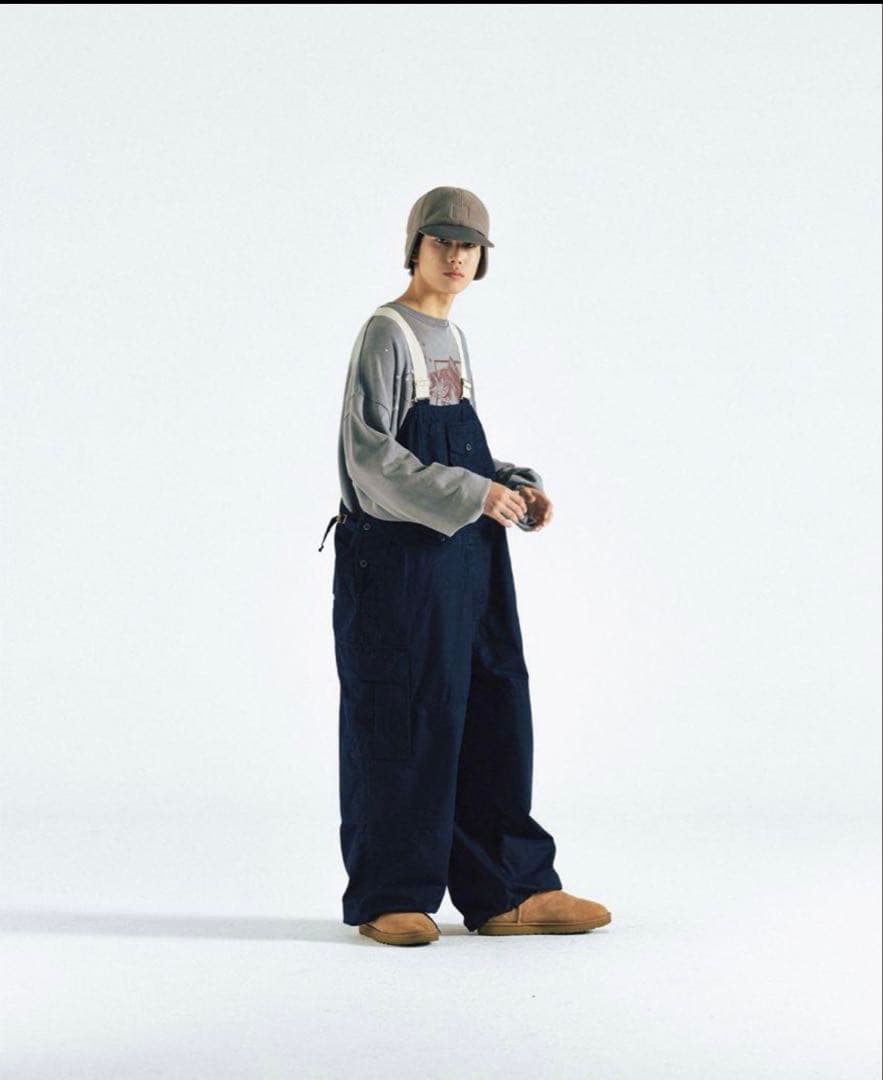 パンツ ANGLAN Backsatin Work Wide Overall Navy
