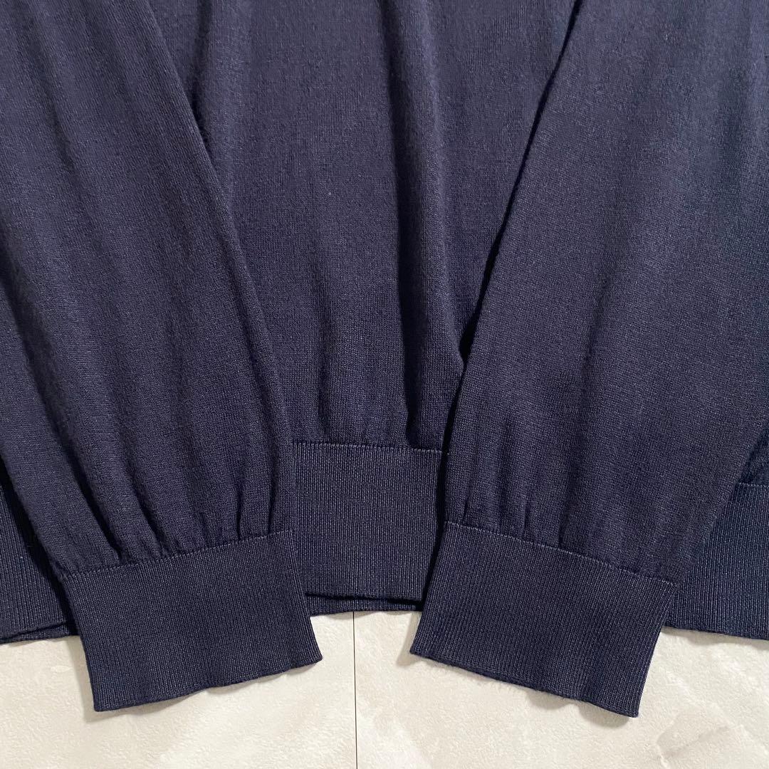 A18665 美品 ジョンスメドレー 海島綿 Vネックニット 英国製 紺M