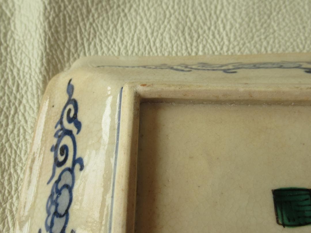 ◆美品希少 江戸時代末期◆吉田屋 角福 青手九谷 山水図 角皿 横幅18.2cm