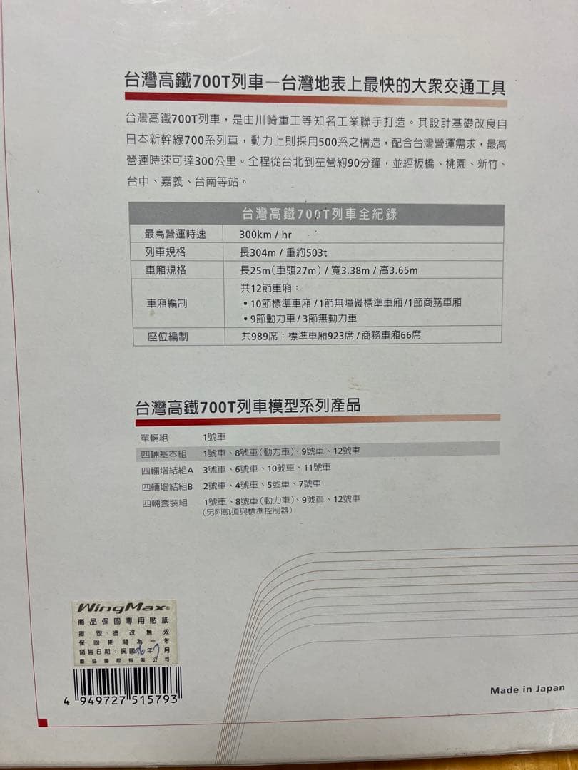 台湾高鉄 700T Nゲージ12両セット（開業記念現地仕様パッケージ）