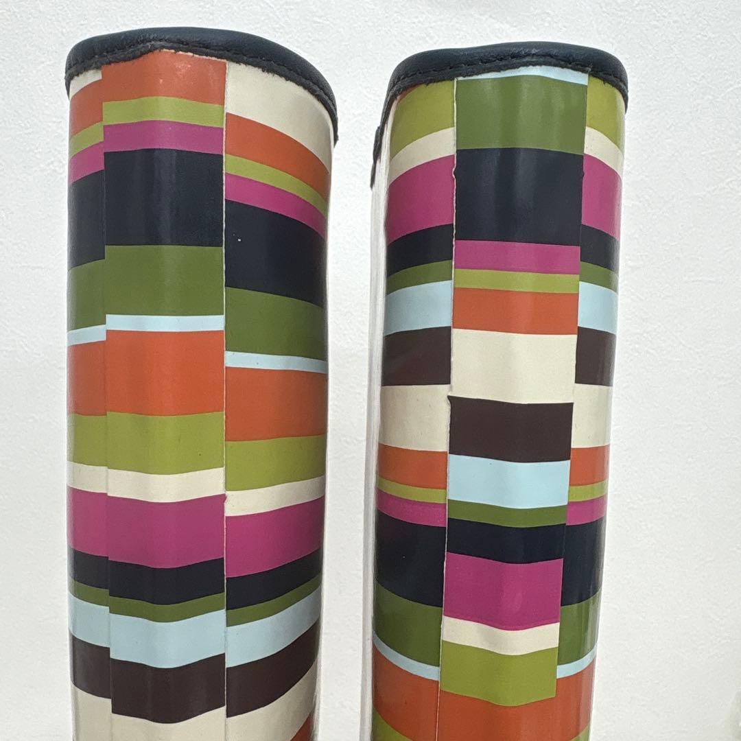 COACH コーチ ストライプ レインブーツ 長靴 未使用品 マルチカラー