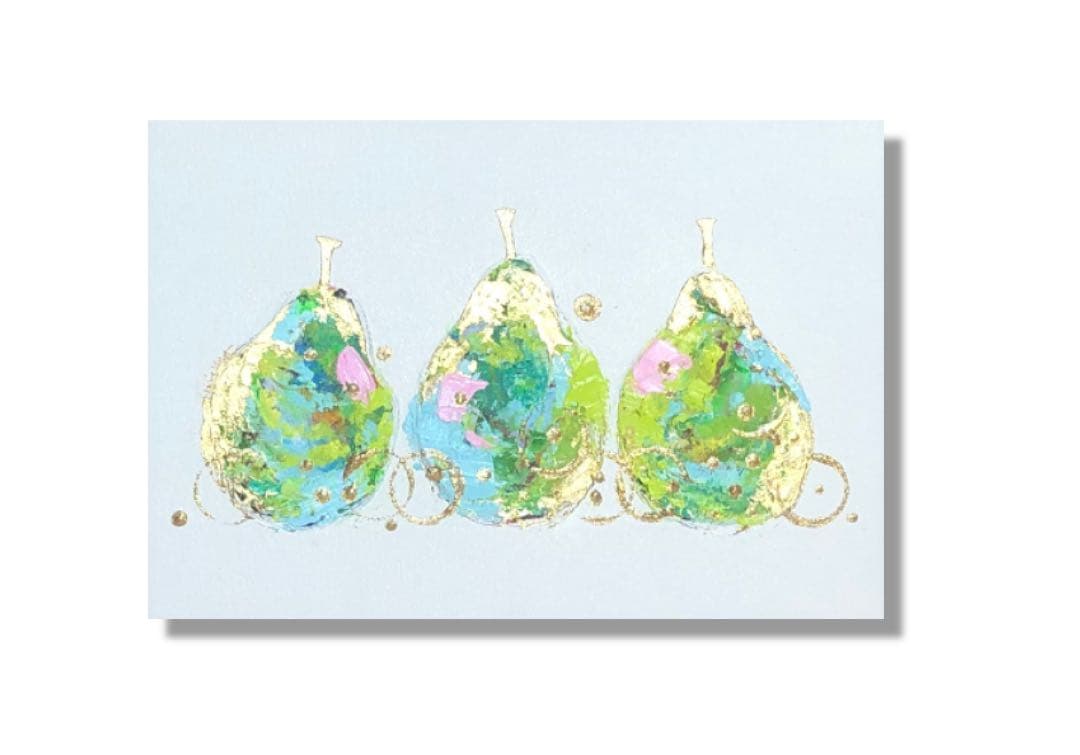 【クローゼット】油絵　原画　一点物　北欧　フルーツ　洋梨　SM 金魚　M8