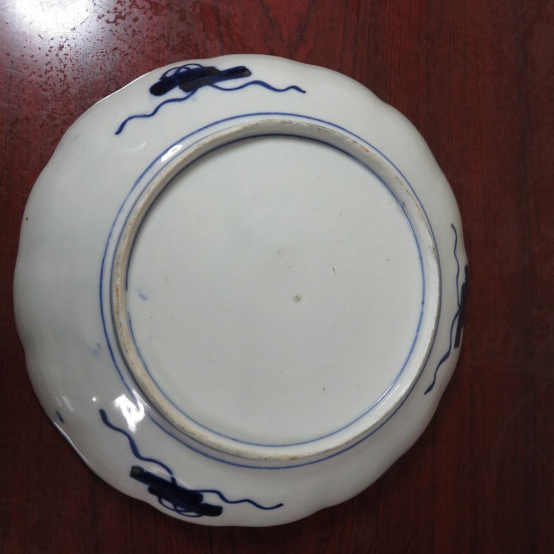 中皿 5枚 色絵付 染付 古伊万里 椿 牡丹 鶴 花文 江戸時代