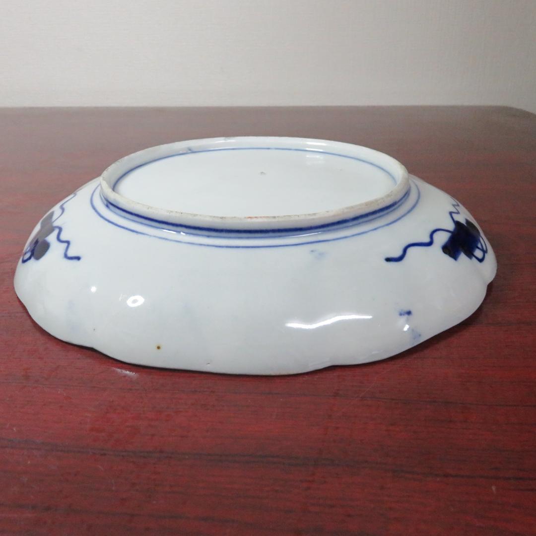 中皿 5枚 色絵付 染付 古伊万里 椿 牡丹 鶴 花文 江戸時代