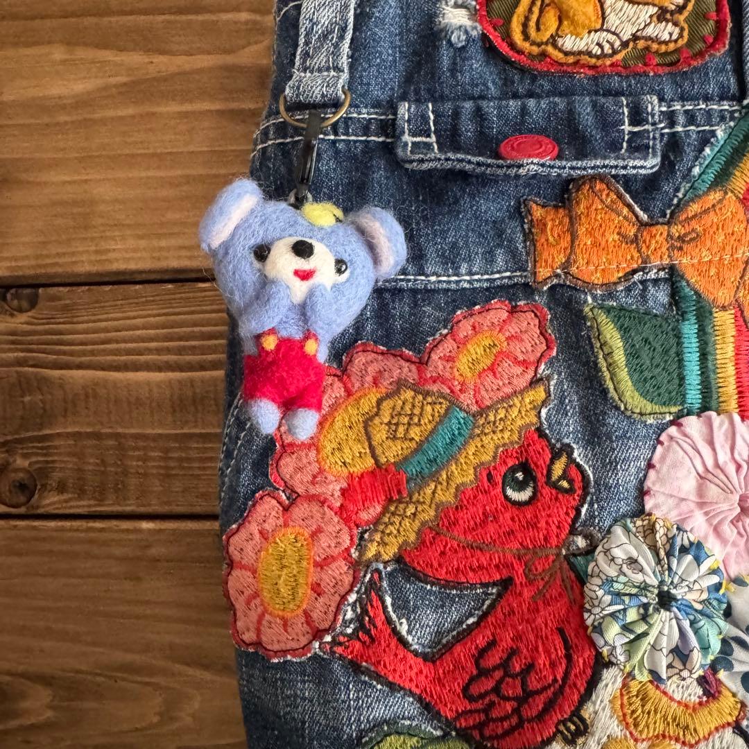 ハンドメイド デニムリメイク バッグ レトロアニマル ヨーヨーキルト 楕円 19