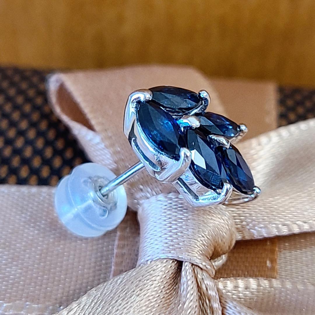 視線を奪う！計1.1ct 天然サファイア リーフ プラチナ 片耳 ピアス 鑑別