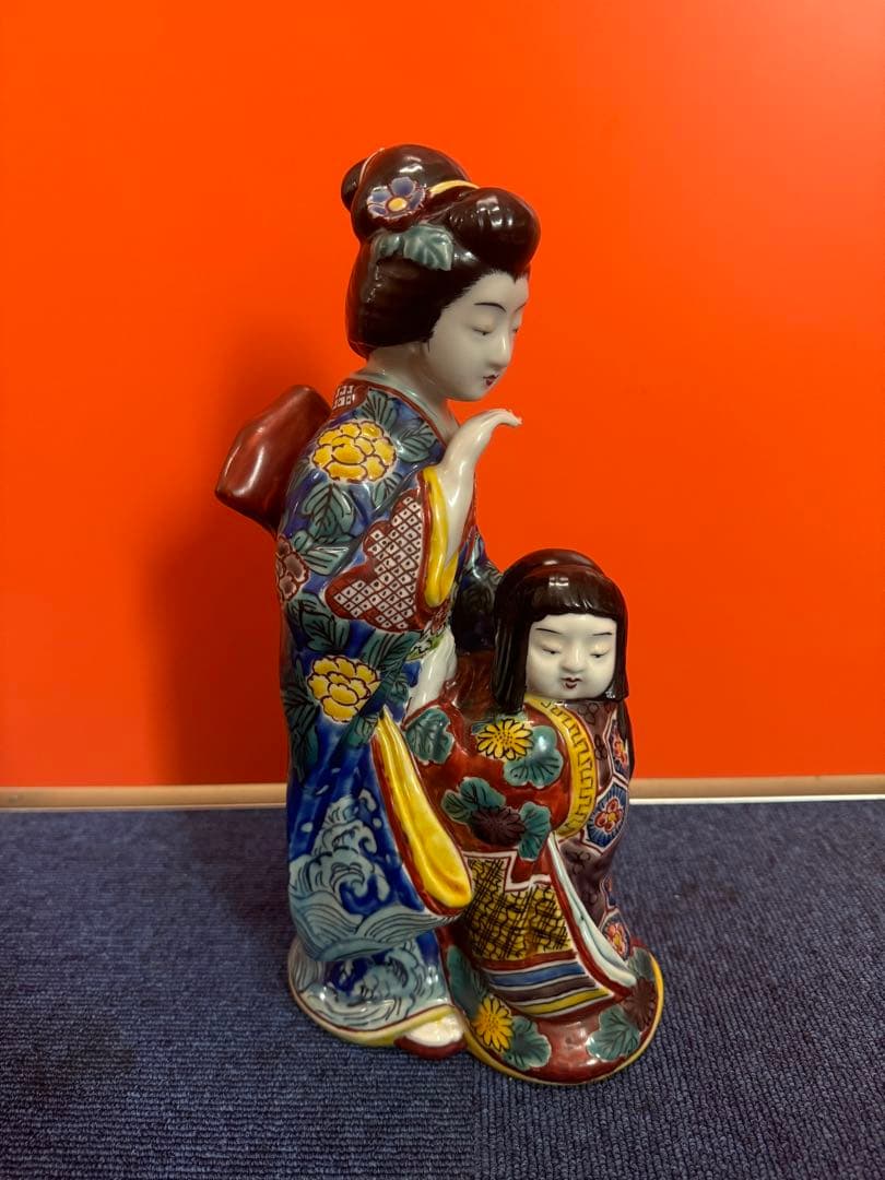 1780 古九谷焼　色絵母子人形　置物　時代物